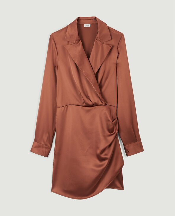 Robe courte cache-cœur en satin orange - Pimkie