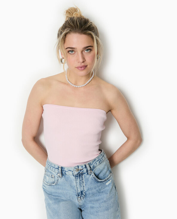 Top bustier en maille côtelée rose - Pimkie