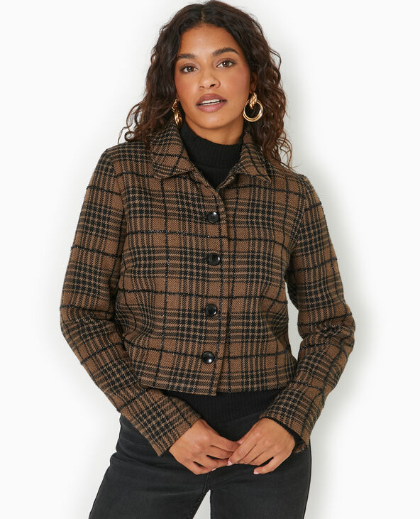 Veste droite et courte en tweed avec lurex marron - Pimkie