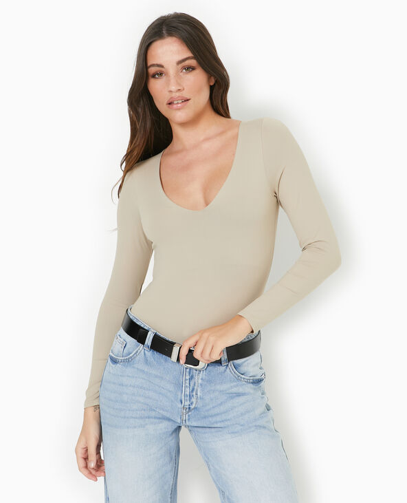Body manches longues en matière gainante beige - Pimkie