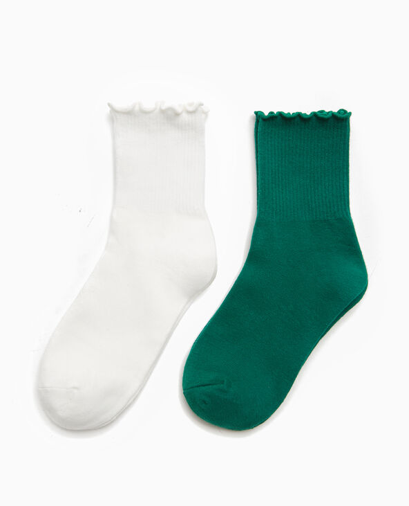 Lot de 2 paires de chaussettes avec bords ondulés vert foncé - Pimkie