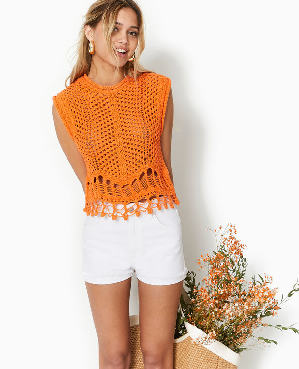 Pull sans manches en maille ajourée et fantaisie orange - Pimkie
