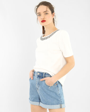 T-shirt col bijoux blanc - Pimkie