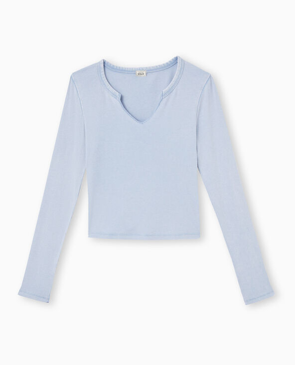 Top manches longues en maille côtelée bleu - Pimkie