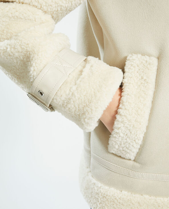Manteau court en simili cuir et fausse fourrure blanc - Pimkie
