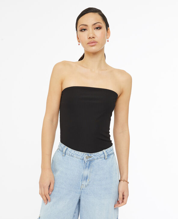 Top bustier en maille côtelée noir - Pimkie