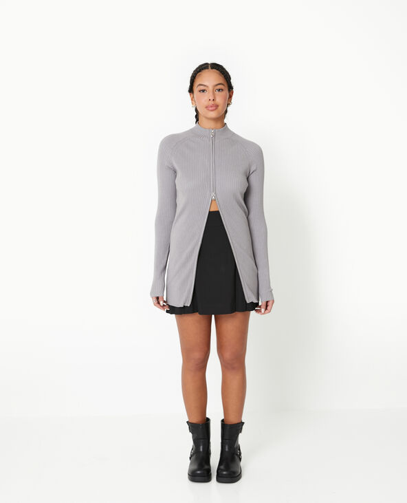 Gilet long en maille côtelée avec col montant gris - Pimkie