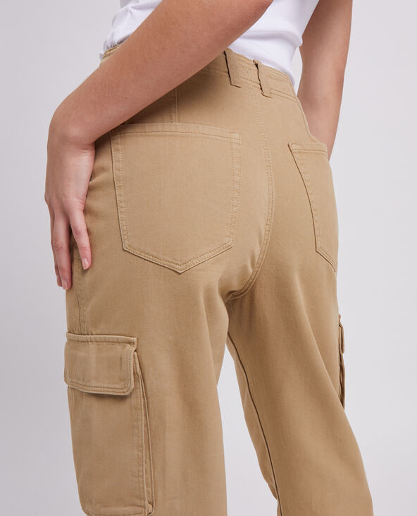 Pantalon droit cargo taille haute camel - Pimkie