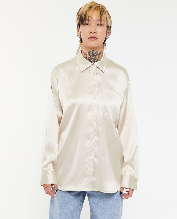 Chemise oversize en satin beige - Pimkie