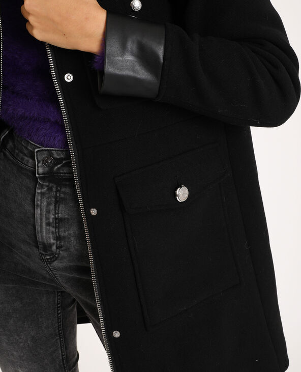 Manteau droit avec capuche fourrure noir - Pimkie
