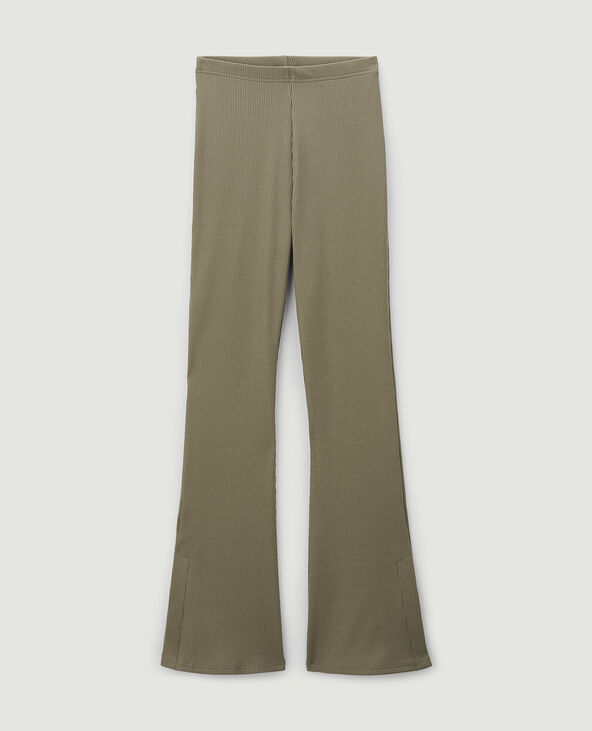Pantalon flare en maille côtelée vert kaki - Pimkie