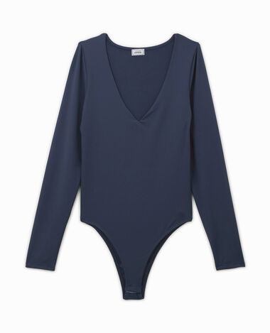 Body manches longues en matière gainante bleu marine - Pimkie