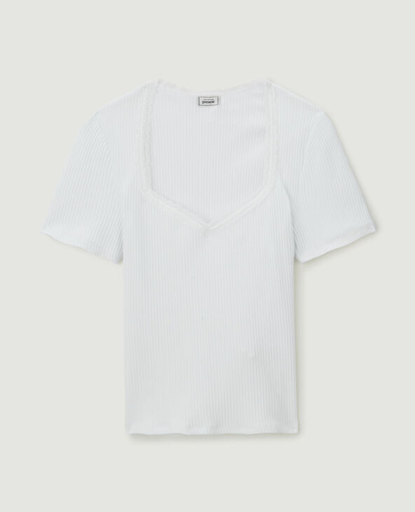 T-shirt encolure cœur avec dentelle blanc - Pimkie