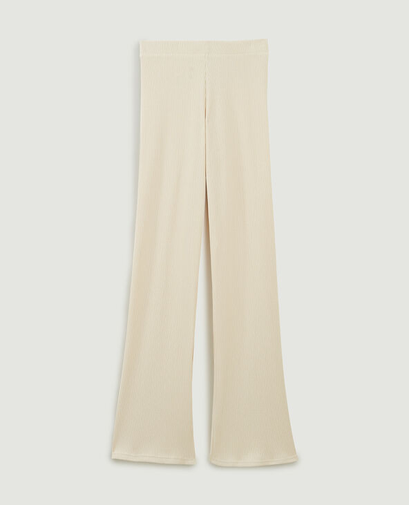Pantalon flare en maille côtelée beige - Pimkie