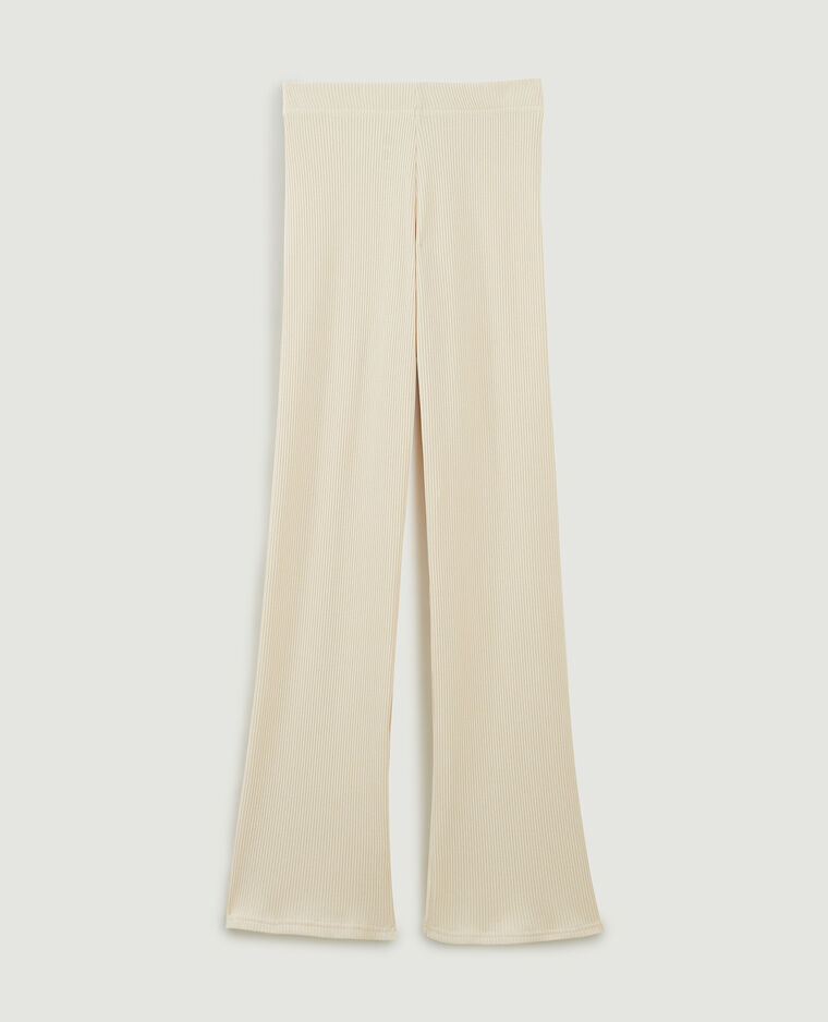 Pantalon flare en maille côtelée beige - Pimkie