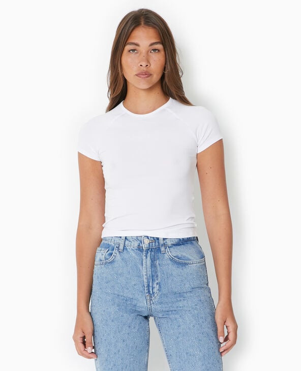 T-shirt ajusté manches raglan en maille stretch blanc - Pimkie