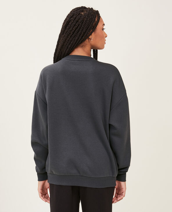 Sweat oversize col rond gris foncé - Pimkie