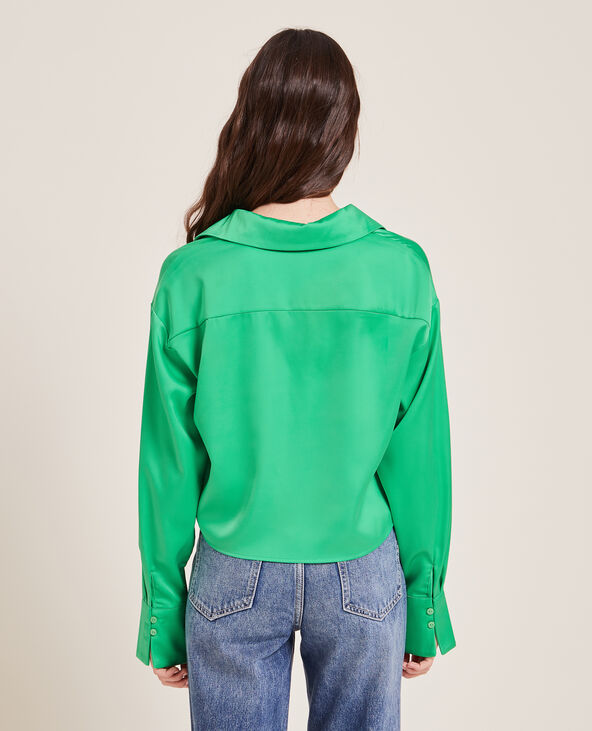 Chemise courte en tissu satiné vert - Pimkie