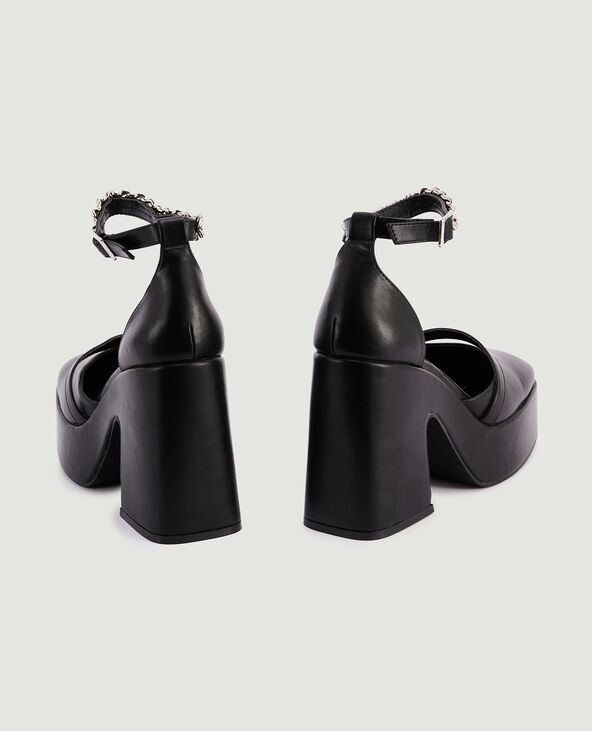 Sandales plateformes avec chaine cœurs noir - Pimkie