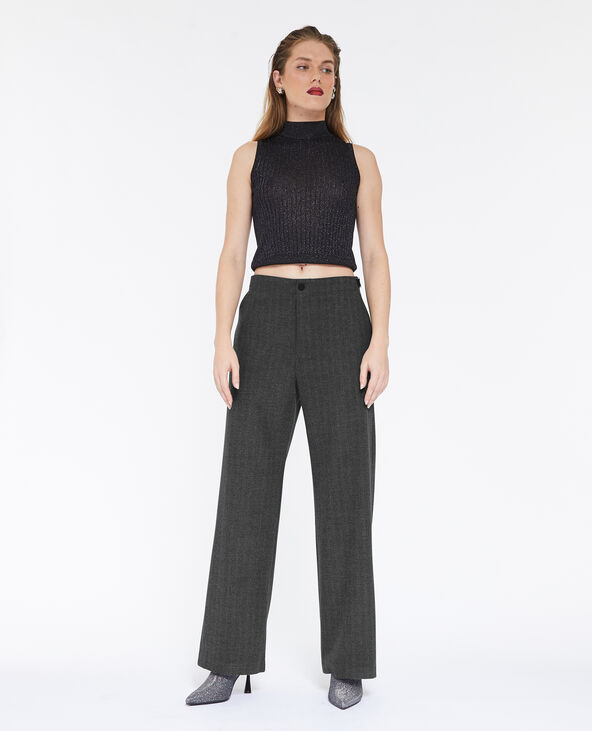 Pantalon large et droit taille basse gris chiné - Pimkie
