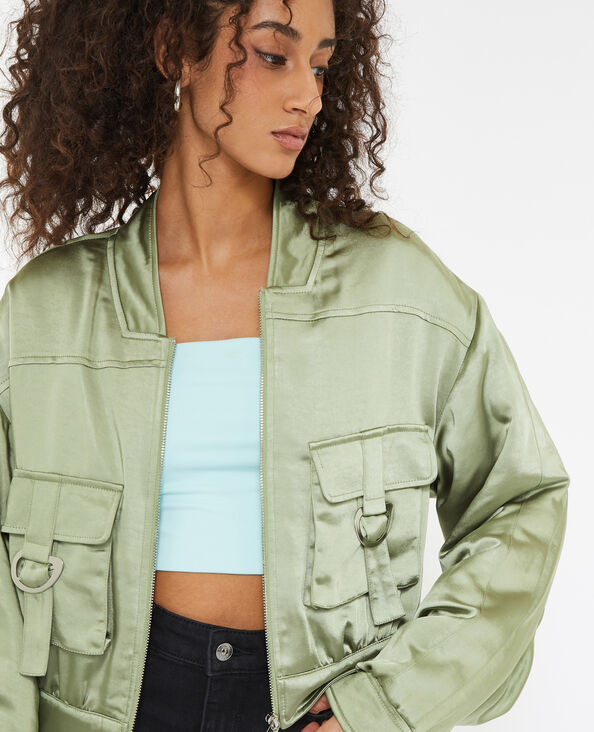Bomber court en satin vert kaki - Pimkie