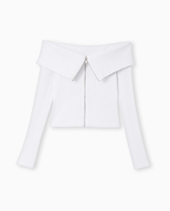 Top zippé encolure Bardot blanc - Pimkie