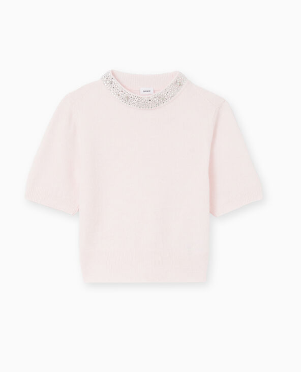Pull manches courtes avec brillants rose clair - Pimkie
