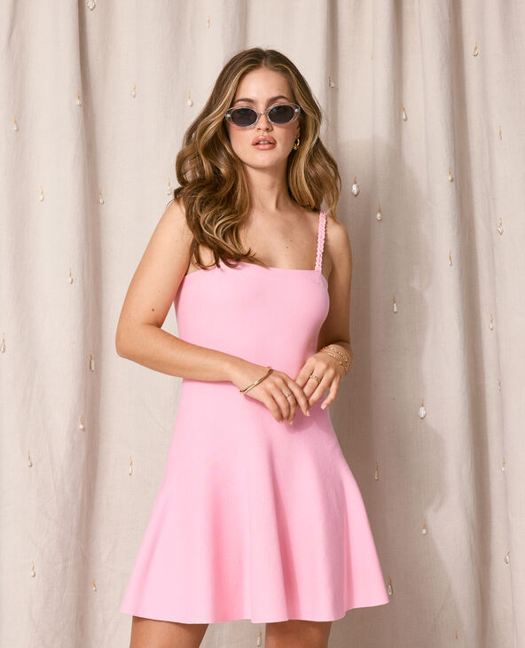 Robe patineuse en maille avec bretelles fantaisie rose - Pimkie