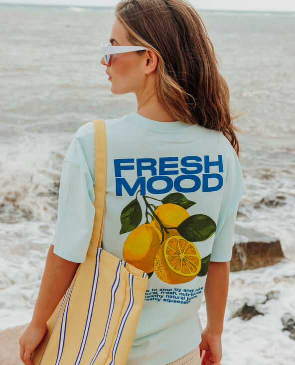 T-shirt oversize avec print poitrine et dos bleu clair - Pimkie
