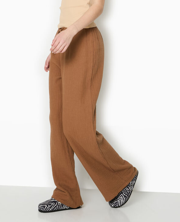 Pantalon large en gaze de coton marron - Pimkie