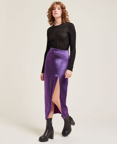 Jupe longue fendue en satin violet - Pimkie