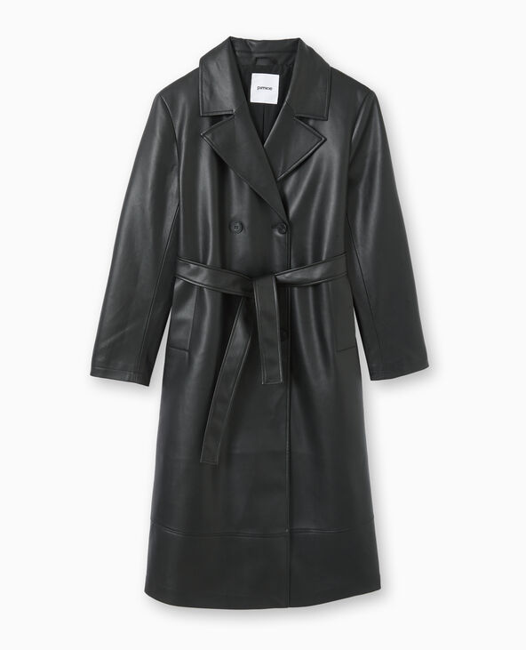 Manteau long en simili cuir noir - Pimkie