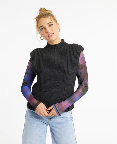 Pull sans manches avec col montant gris foncé - Pimkie