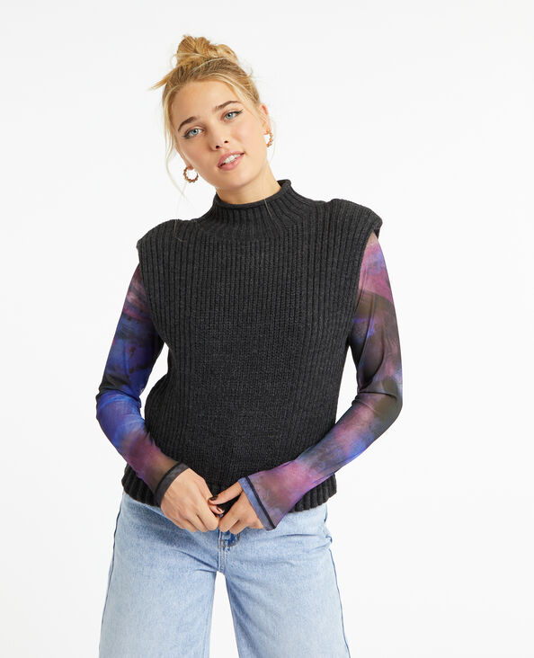 Pull sans manches avec col montant gris foncé - Pimkie