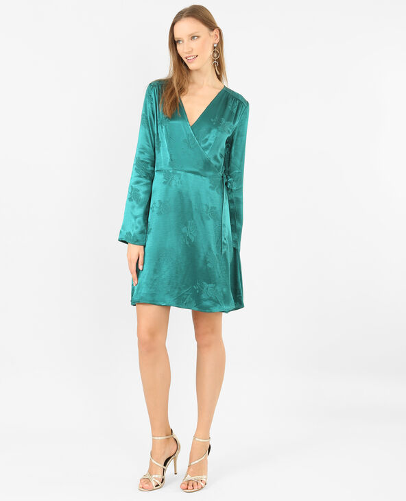 Robe portefeuille satinée vert foncé - Pimkie