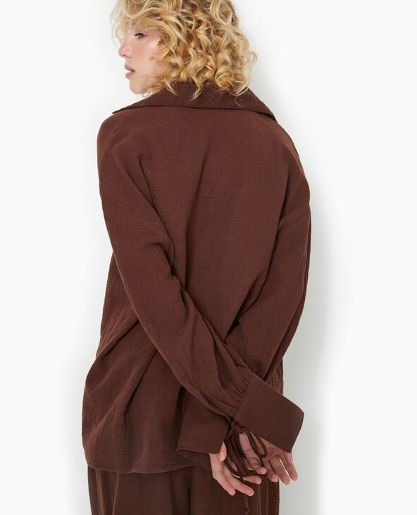 Blouse ample en gaze de coton marron - Pimkie