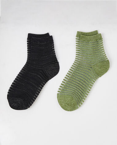 Lot de 2 paires de chaussettes lurex et mesh vert kaki - Pimkie