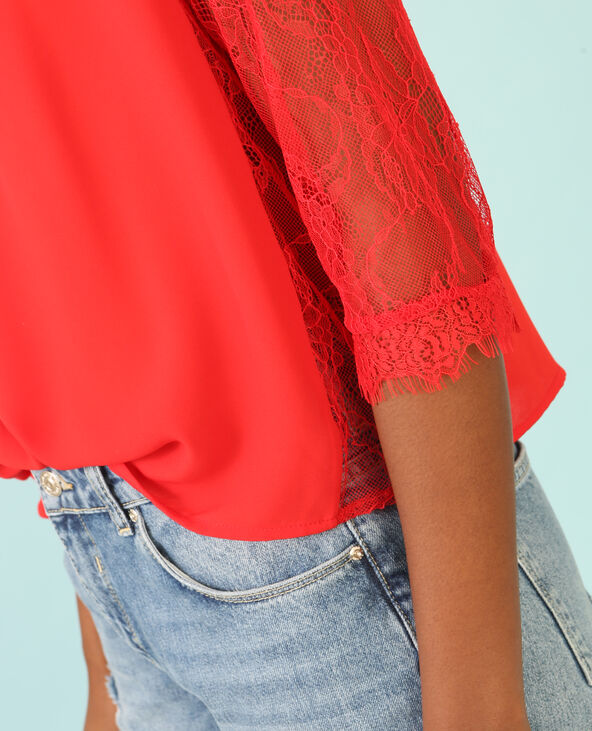 Blouse fluide dentelle rouge - Pimkie