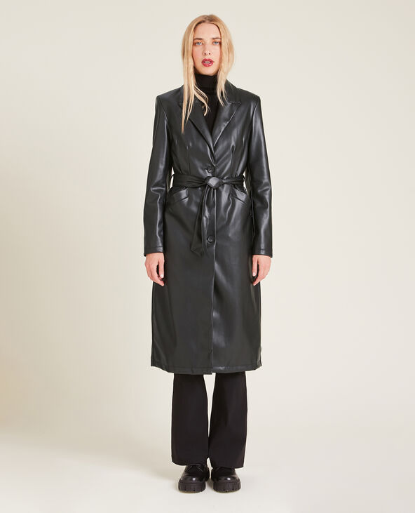 Manteau long simili cuir noir - Pimkie