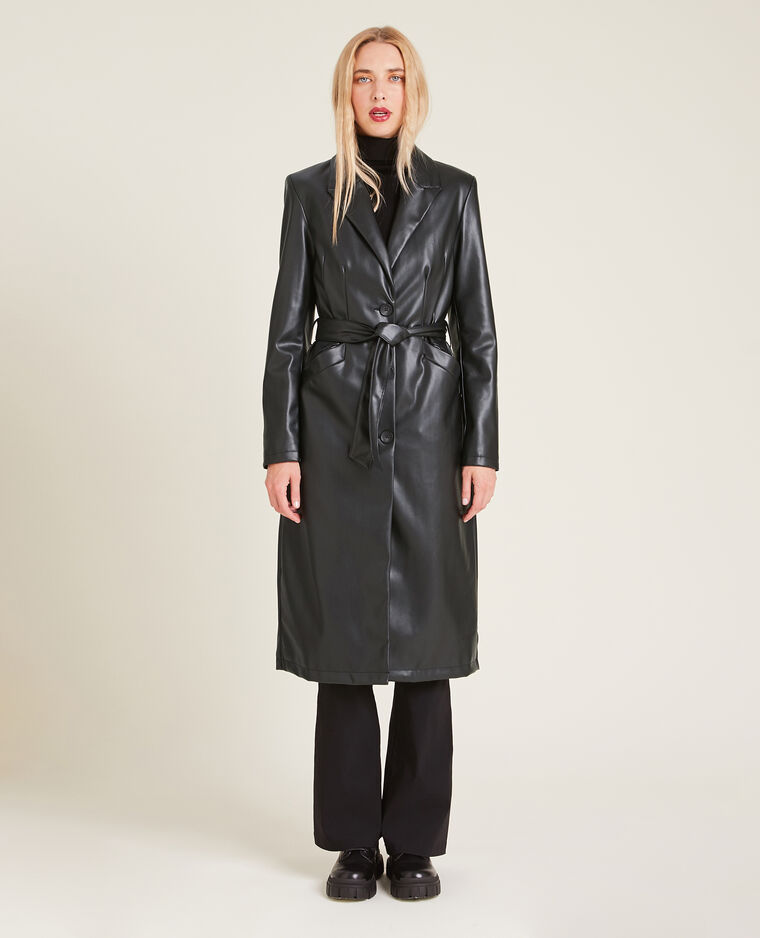 Manteau long simili cuir noir - Pimkie