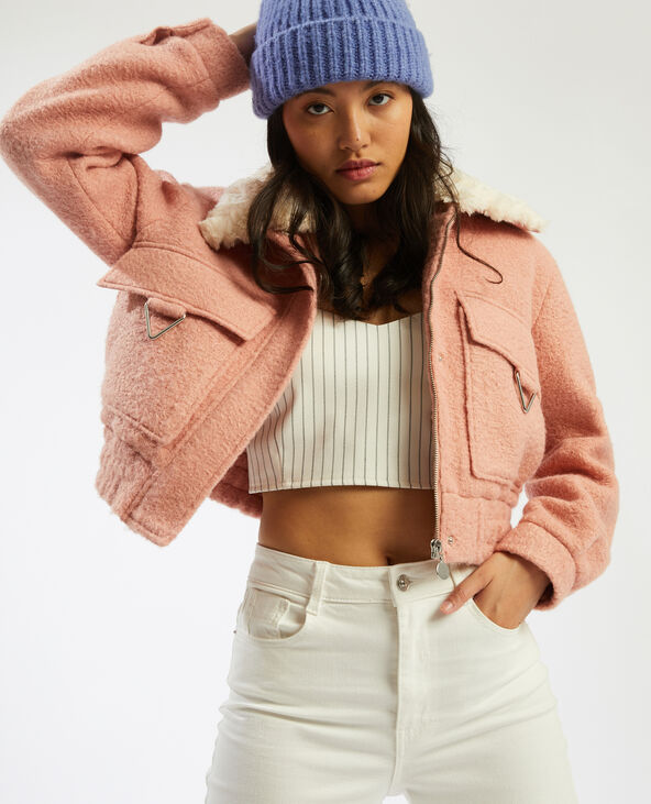 Veste courte à col effet fourrure marron - Pimkie
