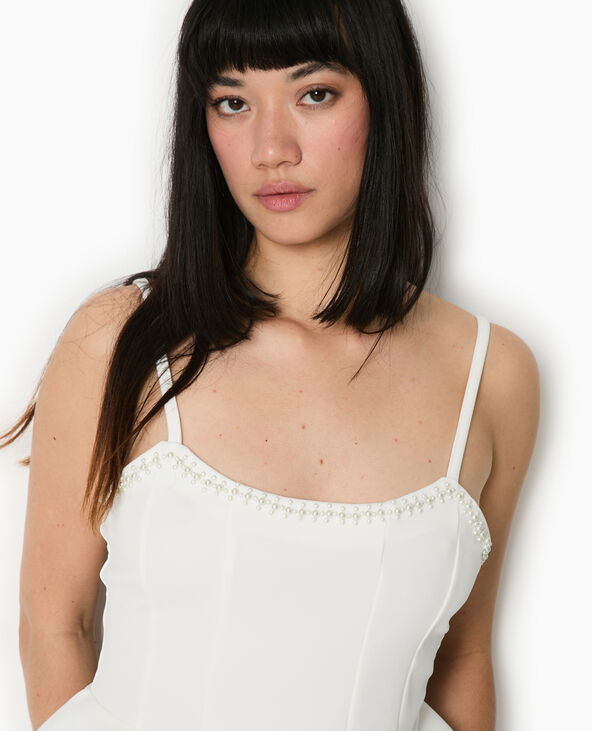 Top peplum à bretelles avec perles blanc - Pimkie