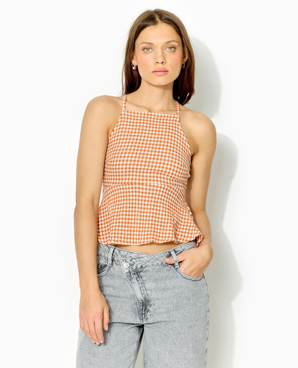 Top base volantée dos dégagé motif vichy marron - Pimkie