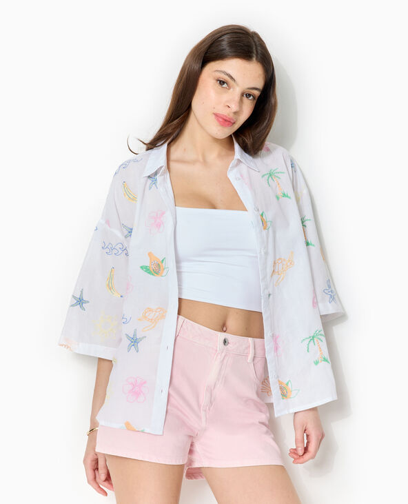 Chemise manches courtes brodée blanc - Pimkie