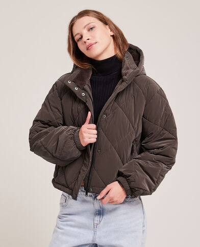 Doudoune cropped avec capuche fourrée marron - Pimkie