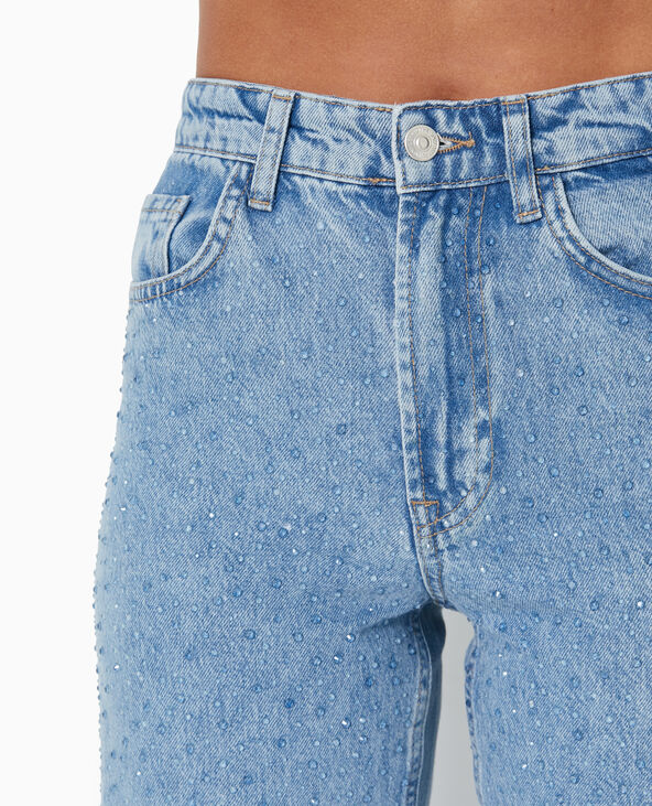 Jean droit taille haute avec strass bleu - Pimkie