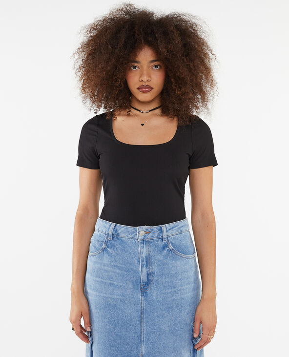 Top encolure carrée maille côtelée noir - Pimkie