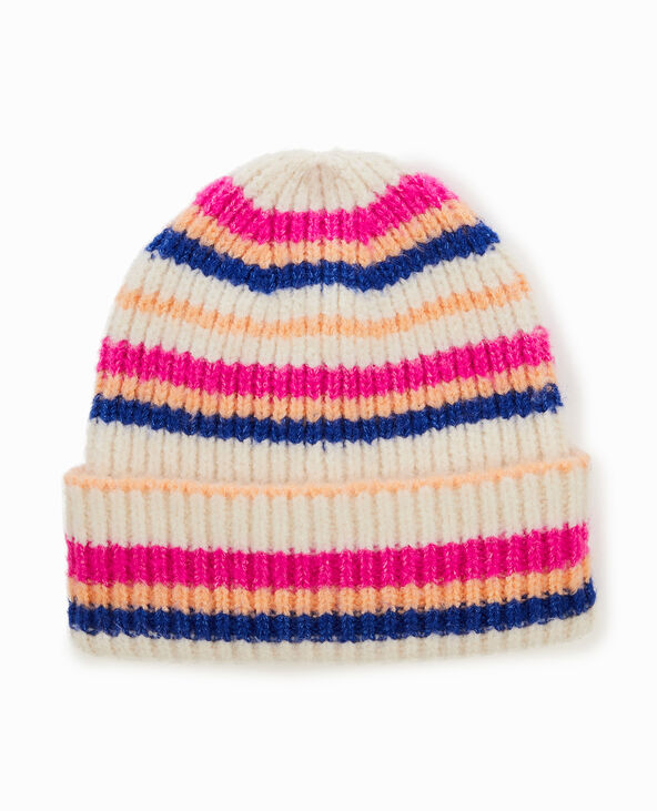 Bonnet rayé avec revers rose - Pimkie