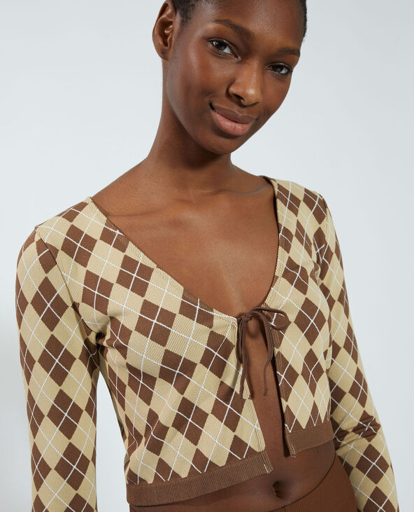 Gilet noué à carreaux marron - Pimkie
