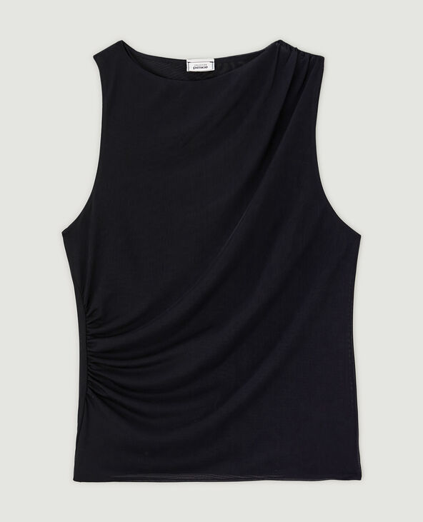 Top en tulle avec fronces noir - Pimkie